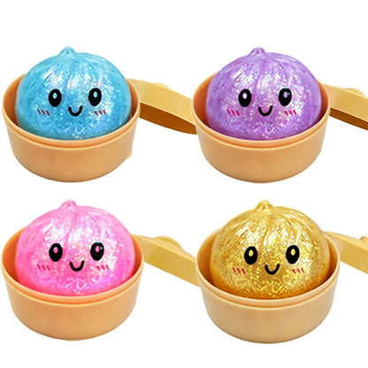 Glitter Dumpling Squishy with Box Dumplings Sensory Steamer Soft TPR Dough Ball for Decompression Fidget Toy Stress Relief Gift